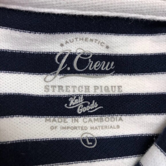 J Crew Authentic Men's Navy Blue Striped Polo Shirt Large Stretch Pique Knit - Picture 4 of 8